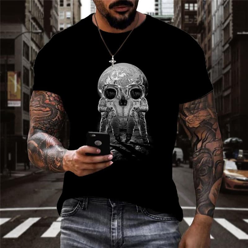 Astronaut T-shirt Men Space Anime Clothes Universe Shirt Print Black Tshirt Printed