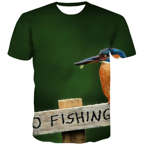 fishing T-shirt Men fish Shirt Print bird T shirts Funny Short Sleeve