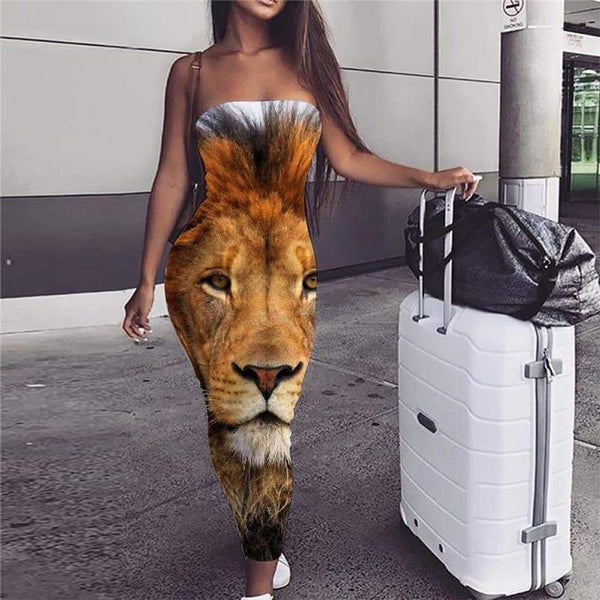Lion Dress Women Animal Ladies Dresses Anime Sundress Harajuku Boho Street sleeveless - KYKU