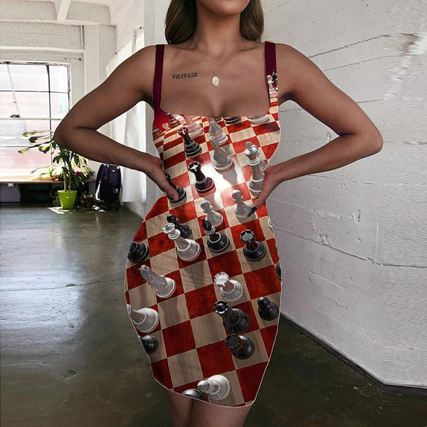 Geometric Dresses Women Psychedelic Sundress Vortex Vestido Sexy International Chess 3d Print - KYKU