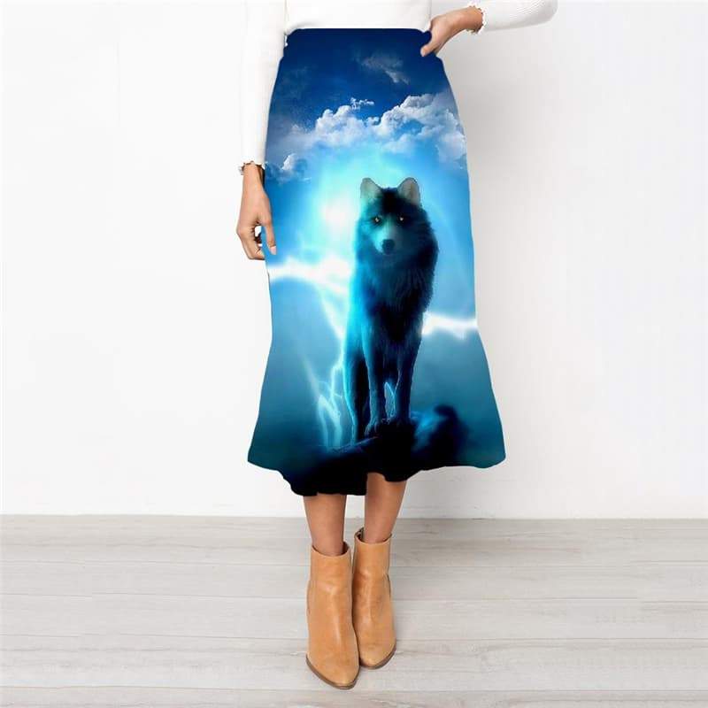 Wolf Skirts Women Animal School skirt Anime Skirt Ladies Lightning High waist skirts Cloud Rock Frauen - KYKU