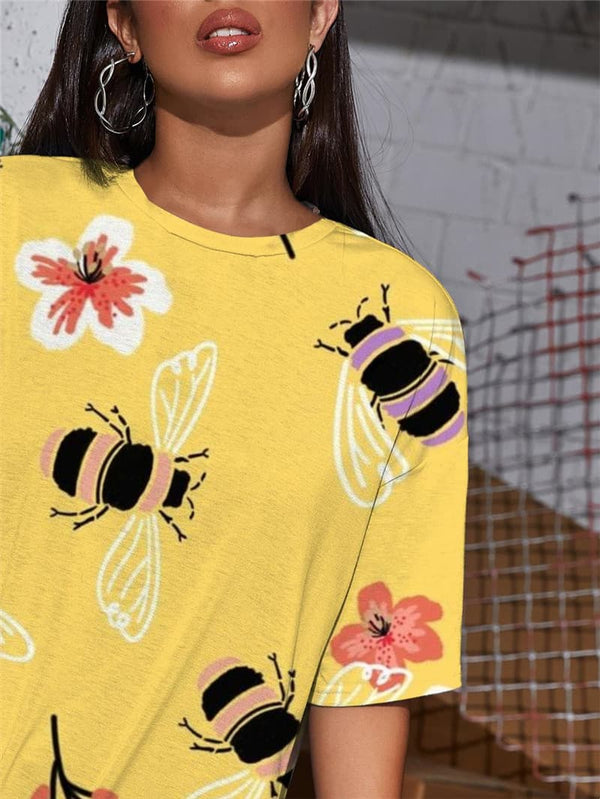 
Bee T-shirt Women Animal Funny T shirts Flower Summer Painting Punk Rock
                