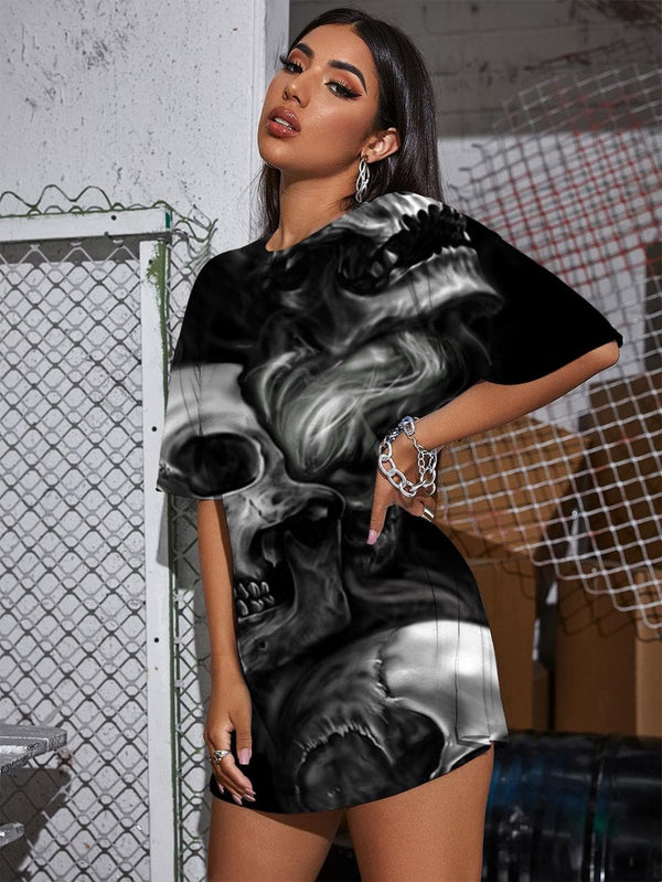 
Skull T-shirt Women Smoke Cloud Shirt Print Hip Hop Funny T shirts Rock Summer Punk Tshirt Printed
                