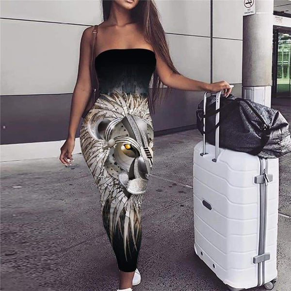 Lion Dress Women Animal Bodycon Dress Anime Vestido Sexy Metal Ladies Dresses Black sleeveless - KYKU