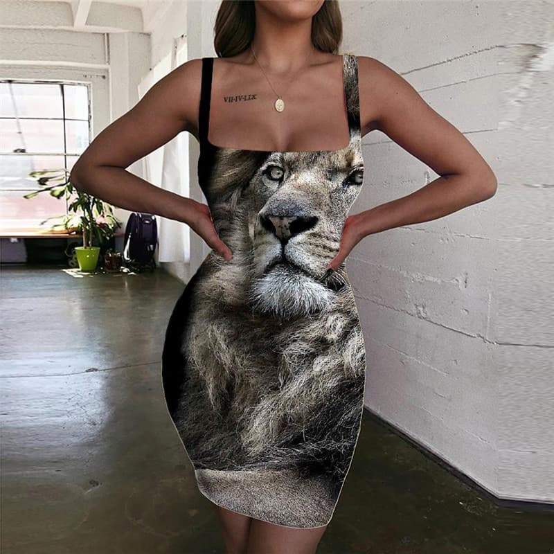 Lion Dress Women Animal Ladies Dresses Anime Vestido Sexy Harajuku Bodycon Dress Lively Sundress - KYKU