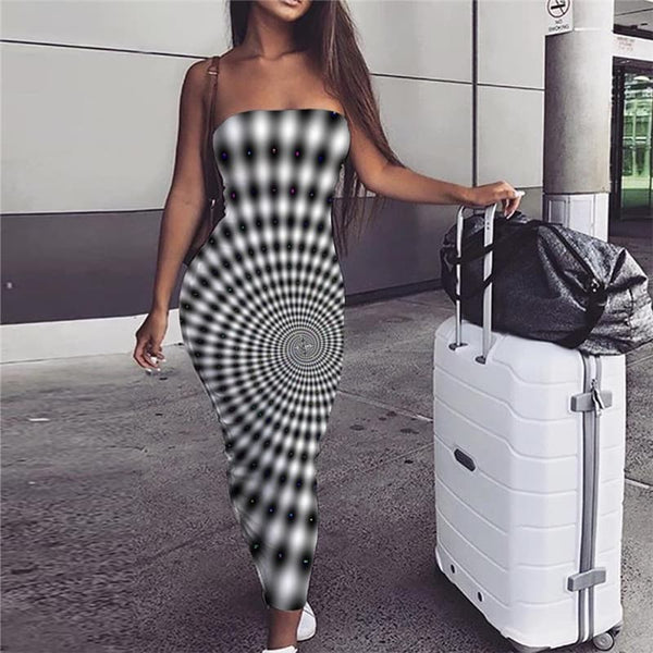 Dizziness Dress Women Black And White Vestido Sexy Harajuku Party Psychedelic Sundress