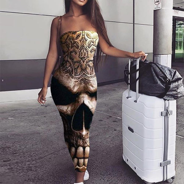 
Skull Dress Women Punk 3d Print Skull Bodycon Dress Tattoo sleeveless - KYKU
                