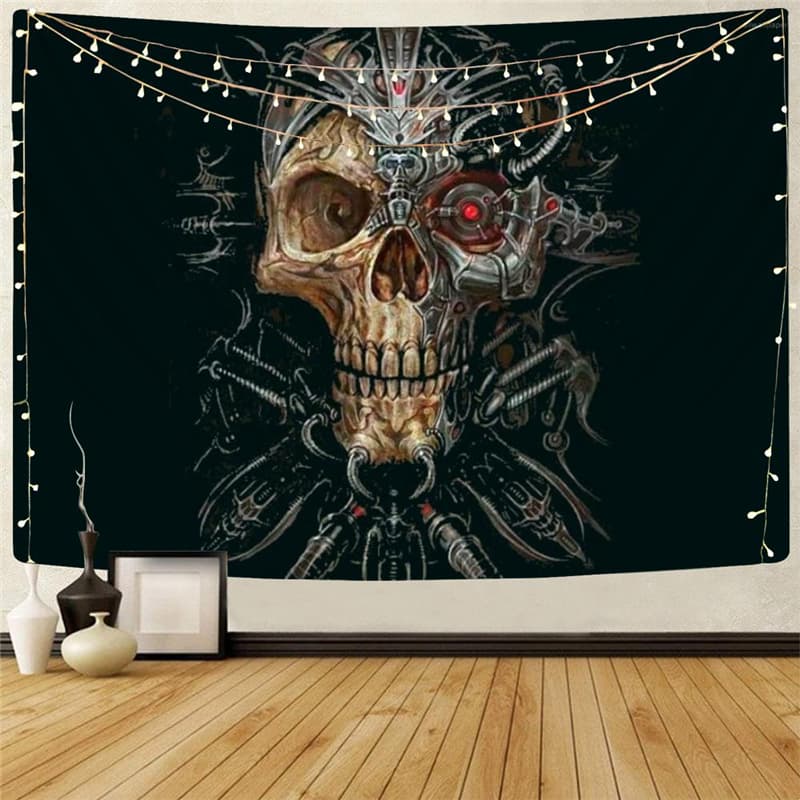 Skull Tapestry Punk Tenture Mandala Mechanical Rug Wall Black Tapestries Metal Home Tapestrys