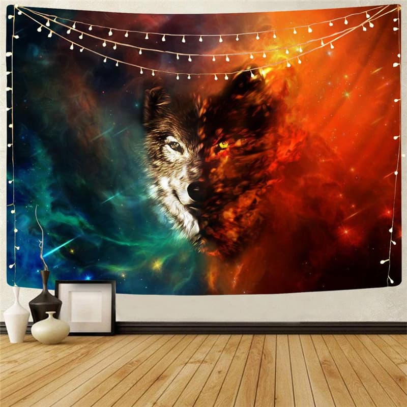 Wolf Tapiz Animal Home Tapestrys Anime Rug Wall Nebula Wall Tapestry Space Tenture Mandala