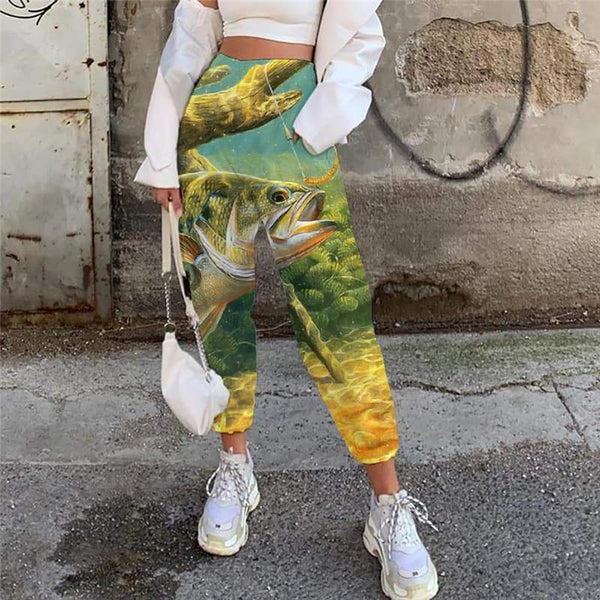 Fish Pants Women Animal Casual Pant Ocean High Waist Pants Fishing Jogger Pants - KYKU