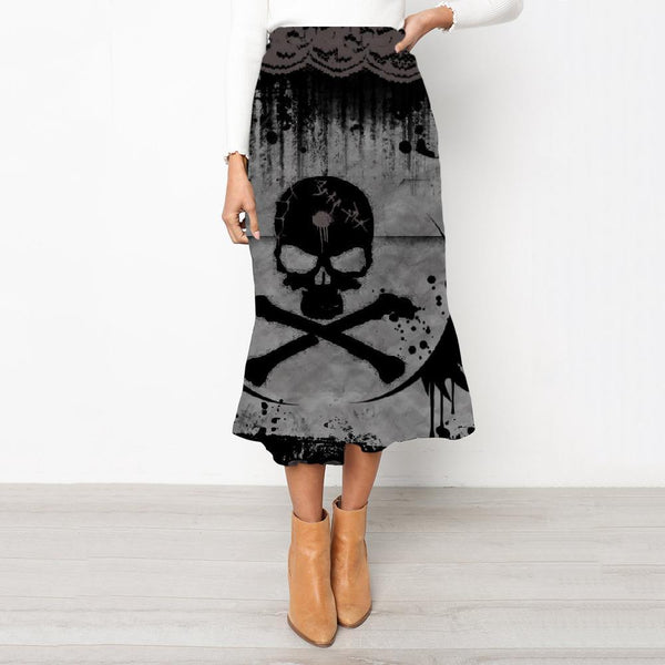 Skull Skirt Women Punk Skirt Ladies Wing High waist skirts Black School skirt Venom Rock Frauen - KYKU