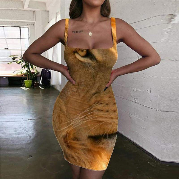Lion Dresses Women Animal Vestido Sexy Anime Halter Sleeveless Harajuku 3d Print Anime Sundress - KYKU