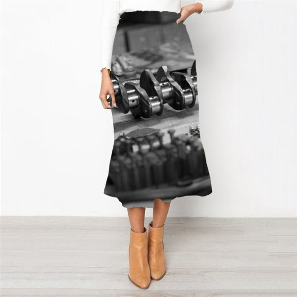 Metal Skirts Women Engine High waist skirts Gear Rock Frauen Black School skirt