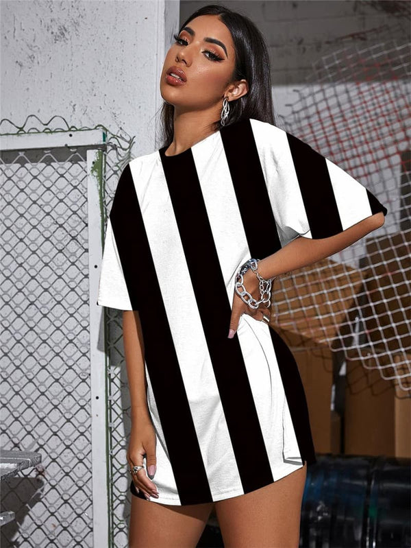 
Stripe T Shirt Women Black And White Shirt Print Harajuku Summer Abstract Punk Rock
                