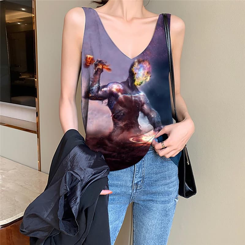 Galaxy Tank Top Women Space Tank Tops Casual Universe Vest Print Art Anime Clothes Flame Sleeveless 3d