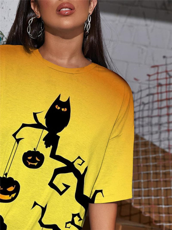
Pumpkin T-shirt Women Halloween Shirt Print Bat Punk Rock Moon Funny T shirts
                