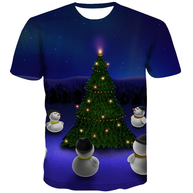 Christmas T-shirt Men Snowman T-shirts 3d Christmas Tree Tshirts Novelty Party T shirts Funny