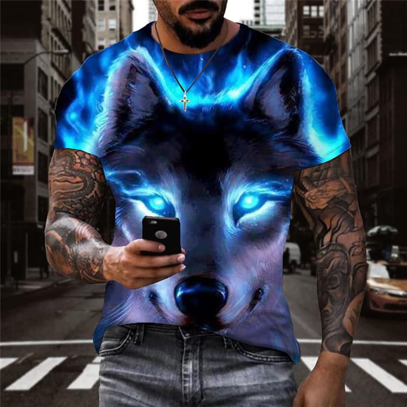 Wolf T shirt Men Animal Tshirts Casual Flame Anime Clothes Street Tshirt Printed