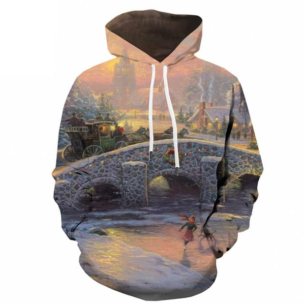 New Year Hoodie Men Christmas Hooded Casual Christmas Tree Sweatshirt Printed Hip Hop Hoodie Print