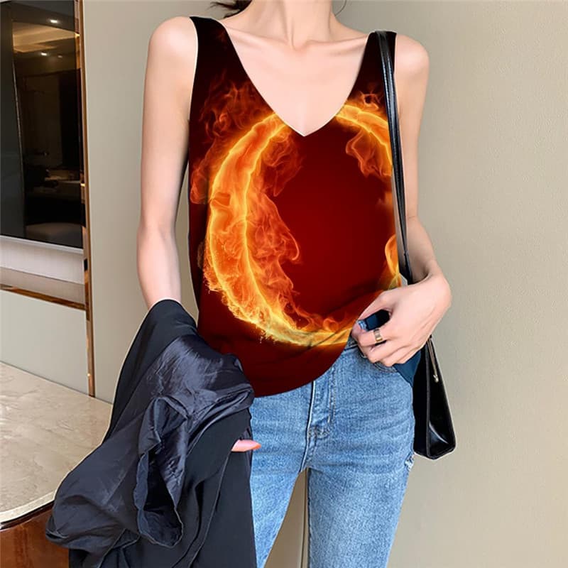 Flame Tank Top Women The Letter O Tank Tops Casual Couple Sleeveless 3d