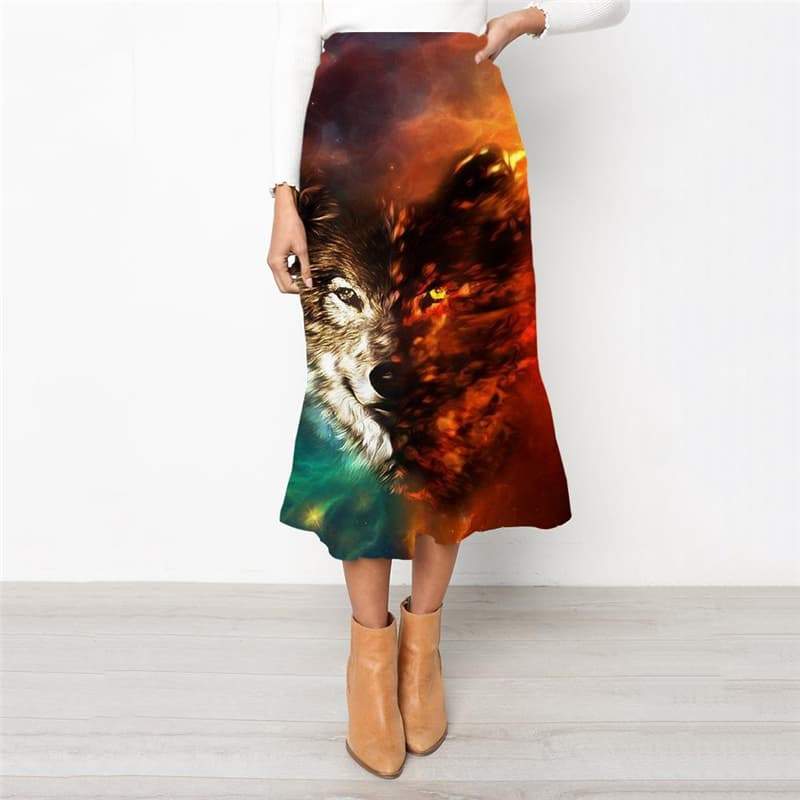 Wolf Skirt Women Animal Skirt Ladies Anime School skirt Nebula Rock Frauen Space High waist skirts - KYKU