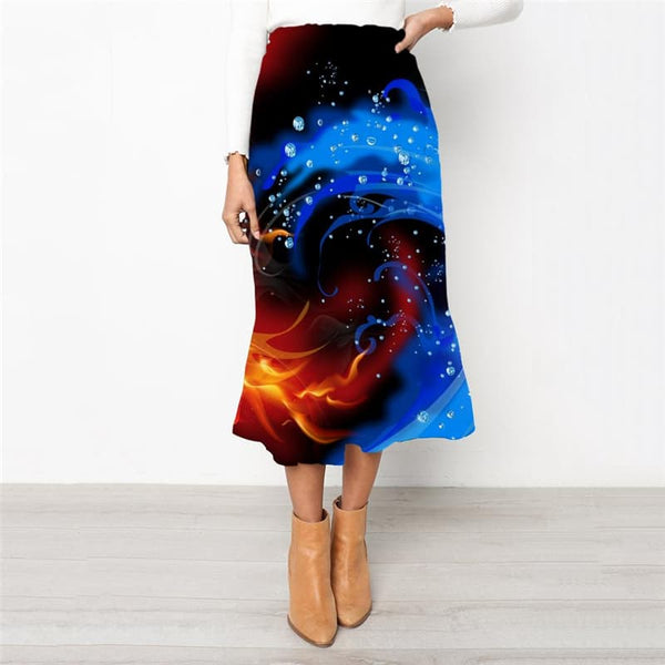 Blue Flame Skirt Women Red Flame School skirt Colorful Skirt Ladies