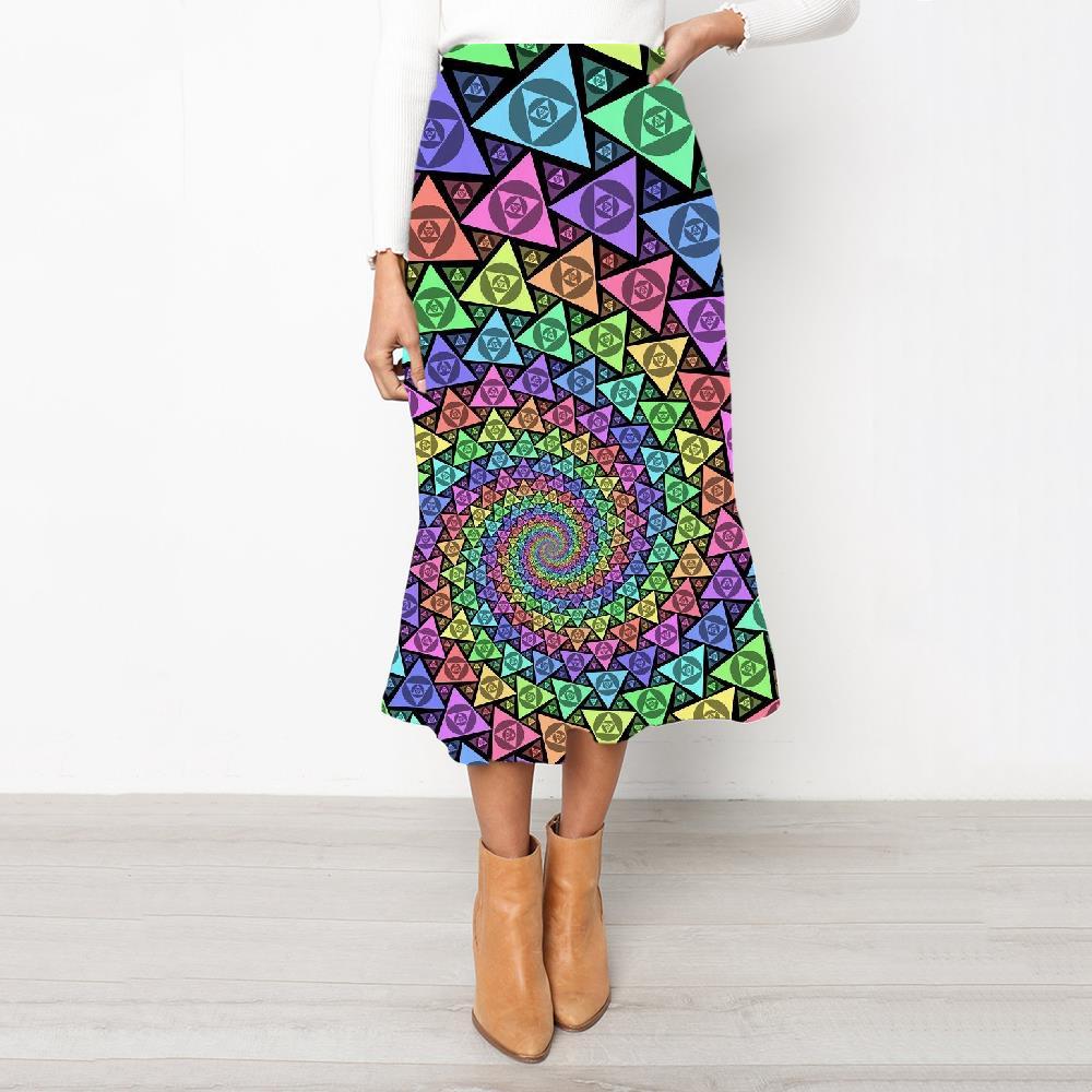 Geometric Skirts Women Psychedelic Rock Frauen Vortex School skirt Triangle High waist skirts - KYKU