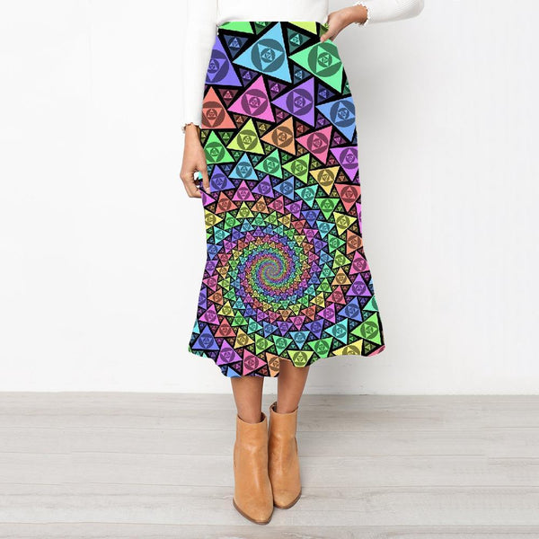 Geometric Skirts Women Psychedelic Rock Frauen Vortex School skirt Triangle High waist skirts - KYKU