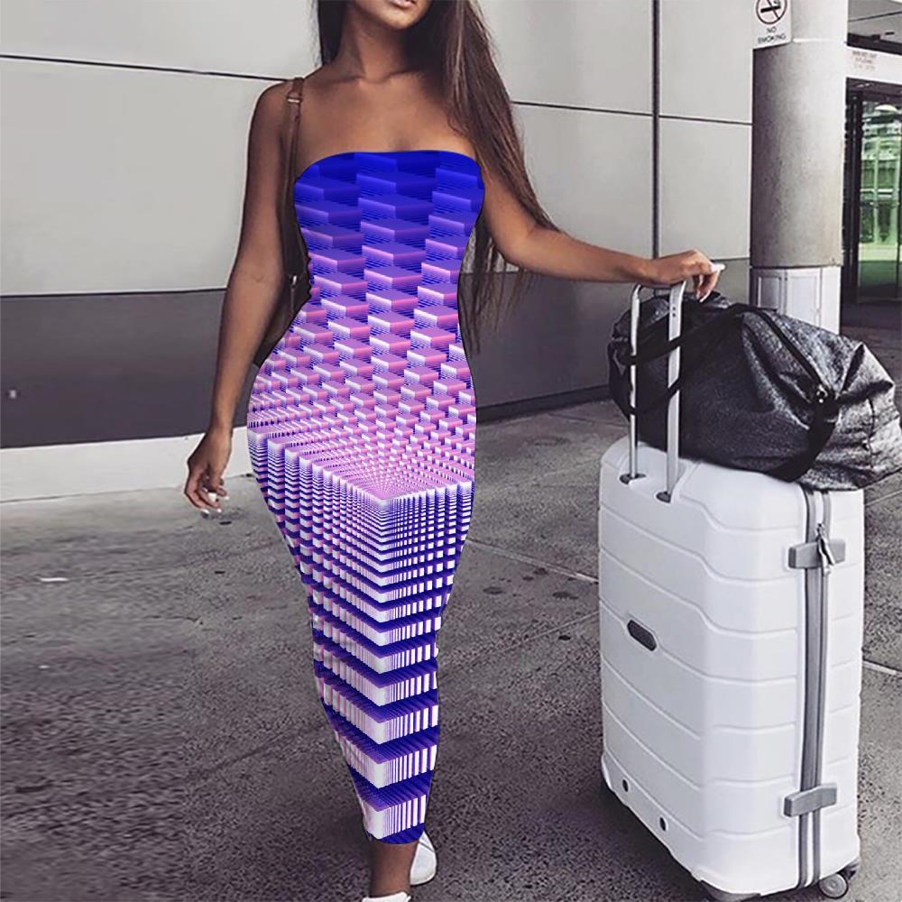 Geometric Dress Women Psychedelic Ladies Dresses Vortex Vestido Sexy Purple sleeveless - KYKU