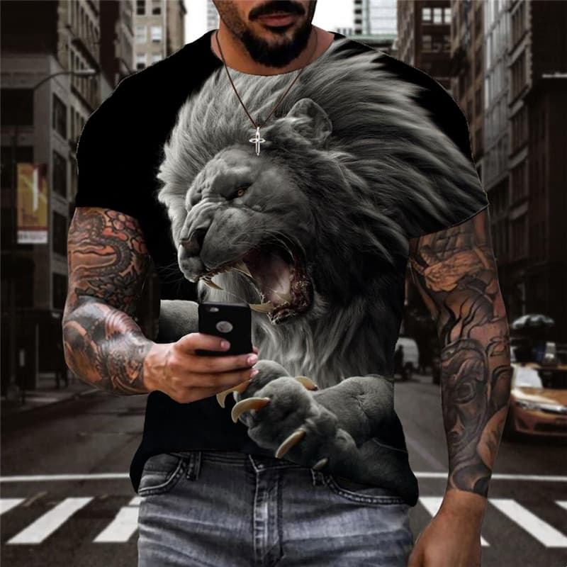 Lion T shirt Men Animal Anime Clothes Ferocious Funny T shirts Harajuku Shirt Print