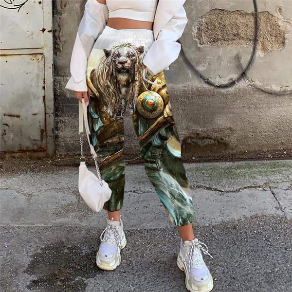 Lion Trousers Women Animal 3d Printed Anime Casual Pant Cartoon High Waist Pants Harajuku Trouser - KYKU