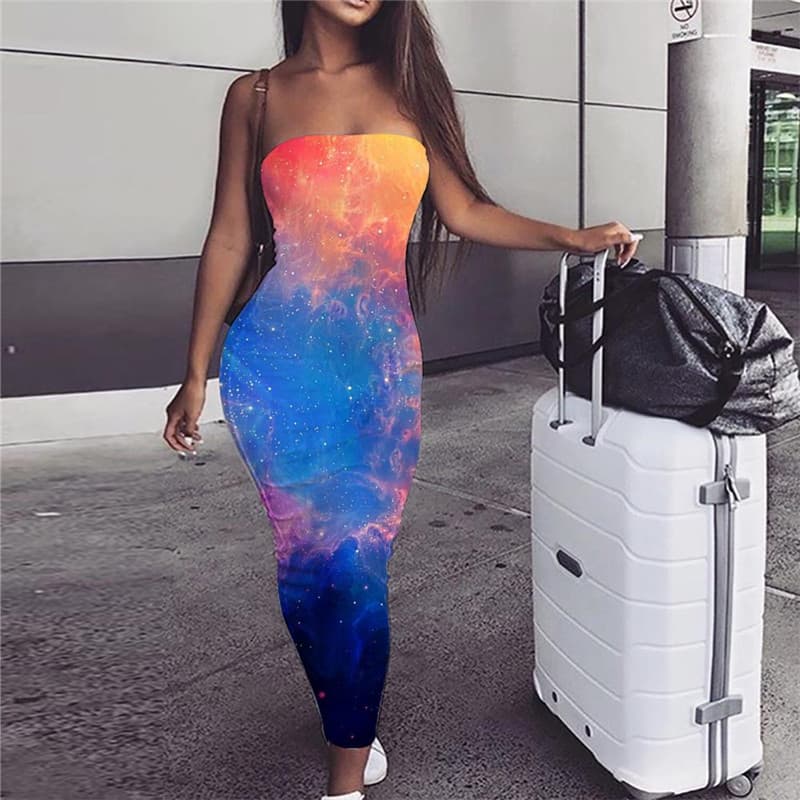 Galaxy Dress Women Space sleeveless Universe Sundress Novel Vestido Sexy Colorful Party