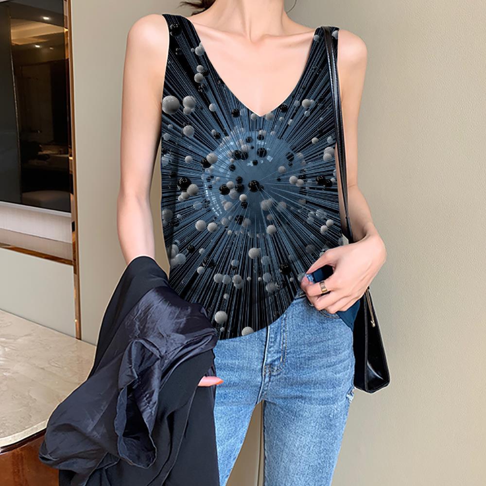 Geometric Tank-Top women Psychedelic Tank Tops Casual Vortex Sleeveless 3d Black And White Anime Clothes Ball Funny Top - KYKU