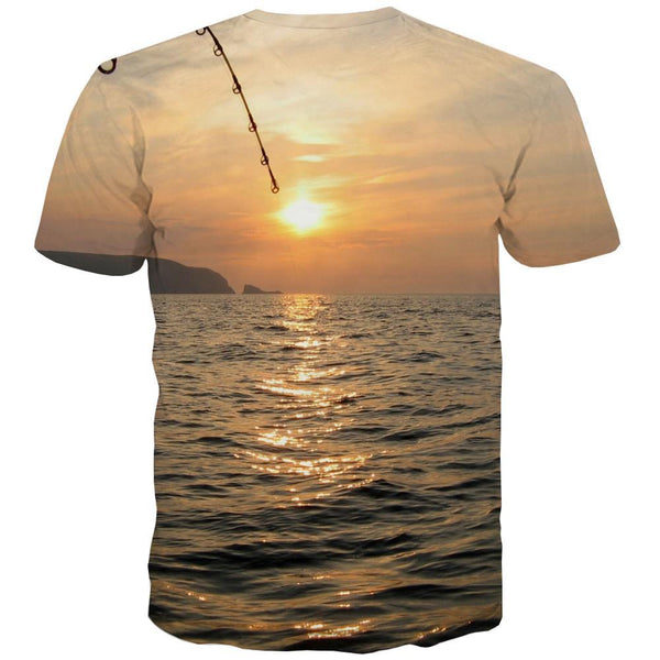 
fishing T-shirt Men fish T-shirts Graphic sea Tshirt Anime sun Shirt Print - KYKU
                