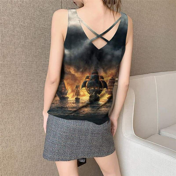 
Skull Tank Top Women Punk Vest Printed Cloud Tank Tops Casual Pirate Anime Clothes Captain Sleeveless 3d - KYKU
                