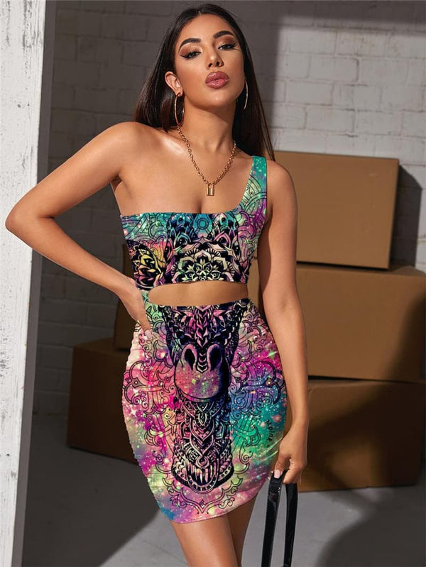 Giraffe Dress Women Animal 3d Print Flower Halter Sleeveless Colorful Vestido Sexy