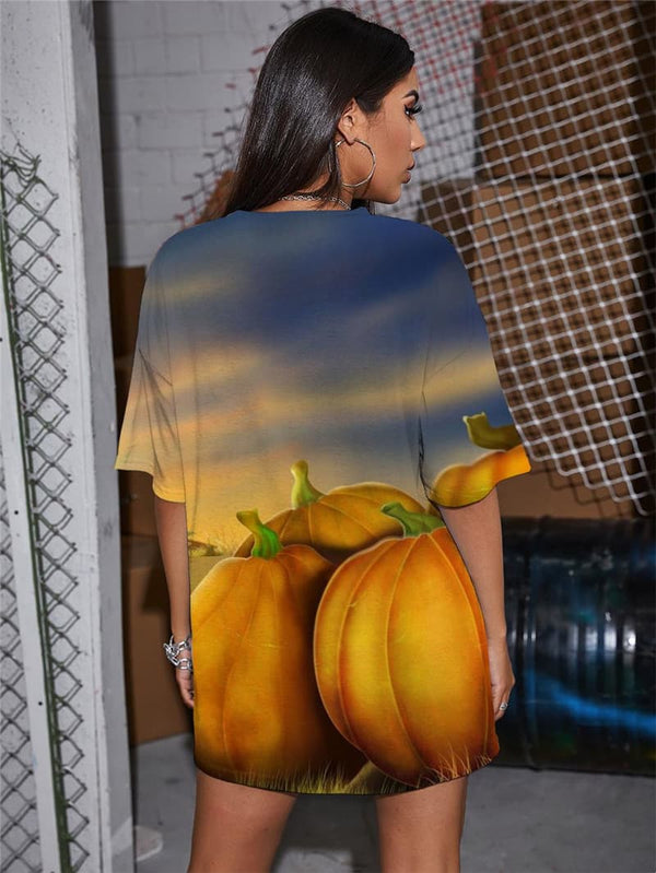 
Pumpkin T-shirt Women Halloween Punk Rock Moon T-shirts 3d Harajuku Gothic
                