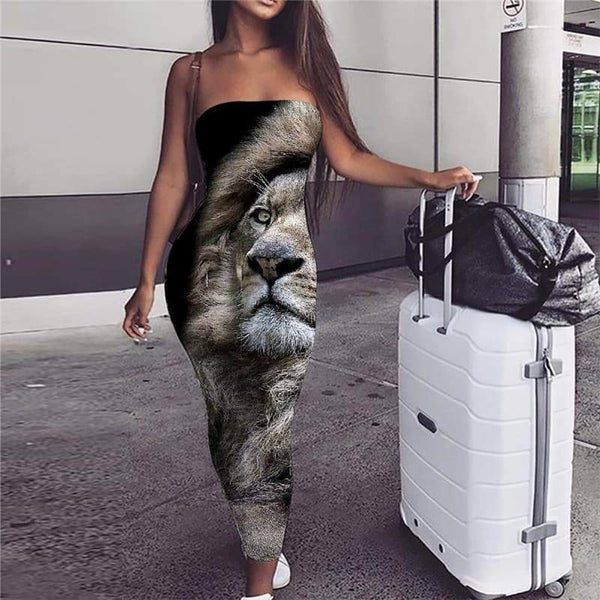 Lion Dress Women Animal Bodycon Dress Anime 3d Print Harajuku Ladies Dresses Lively sleeveless - KYKU