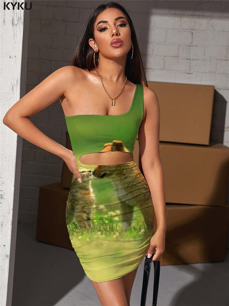 Dog Dresses Women Cat Vestido Sexy Animal Pleating Lovely Halter Sleeveless