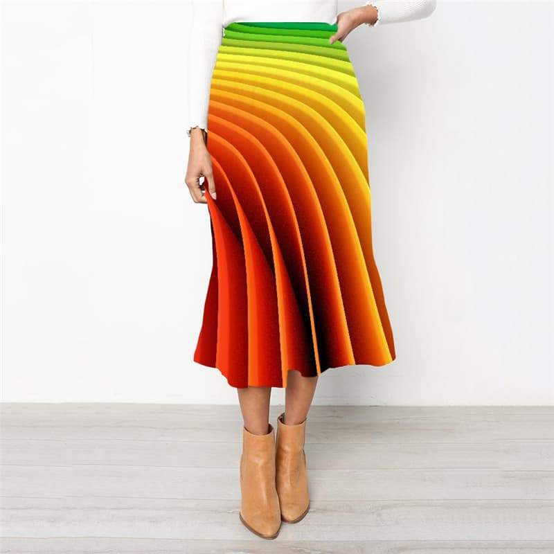 Geometric Skirts Women Psychedelic Skirt Ladies Vortex High waist skirts Rainbow School skirt - KYKU