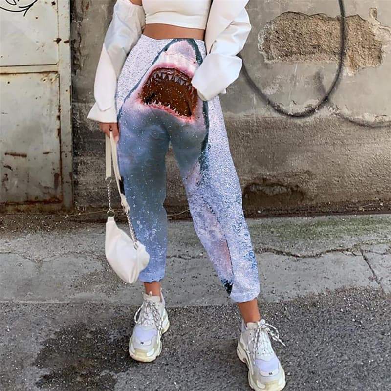 Shark Trousers Women Terror Trouser Waves High Waist Pants Women Sweatpants - KYKU