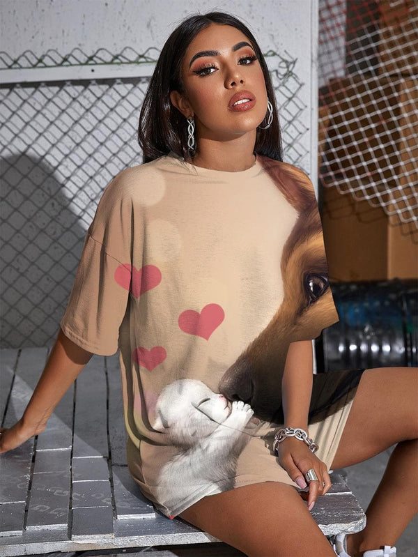 
Dog T Shirt Women Animal Punk Rock Lovely Funny T shirts Painting Tshirt Printed
                