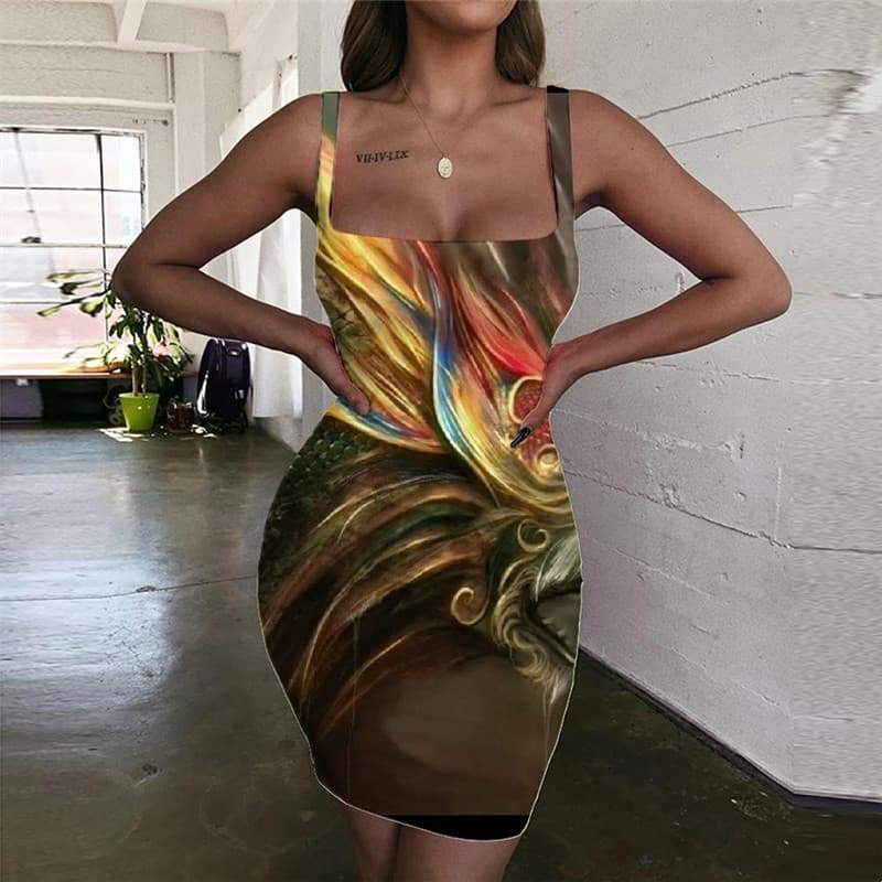 Lion Dress Women Animal Ladies Dresses Anime 3d Print Colorful Sundress Nebula Halter Sleeveless - KYKU