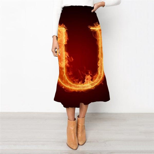Flame Skirt Women Letter Rock Frauen Novel School skirt Womens Clothing Fashion