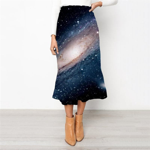 
Galaxy Skirt Women Space Rock Frauen Universe Skirt Ladies Black High waist skirts
                