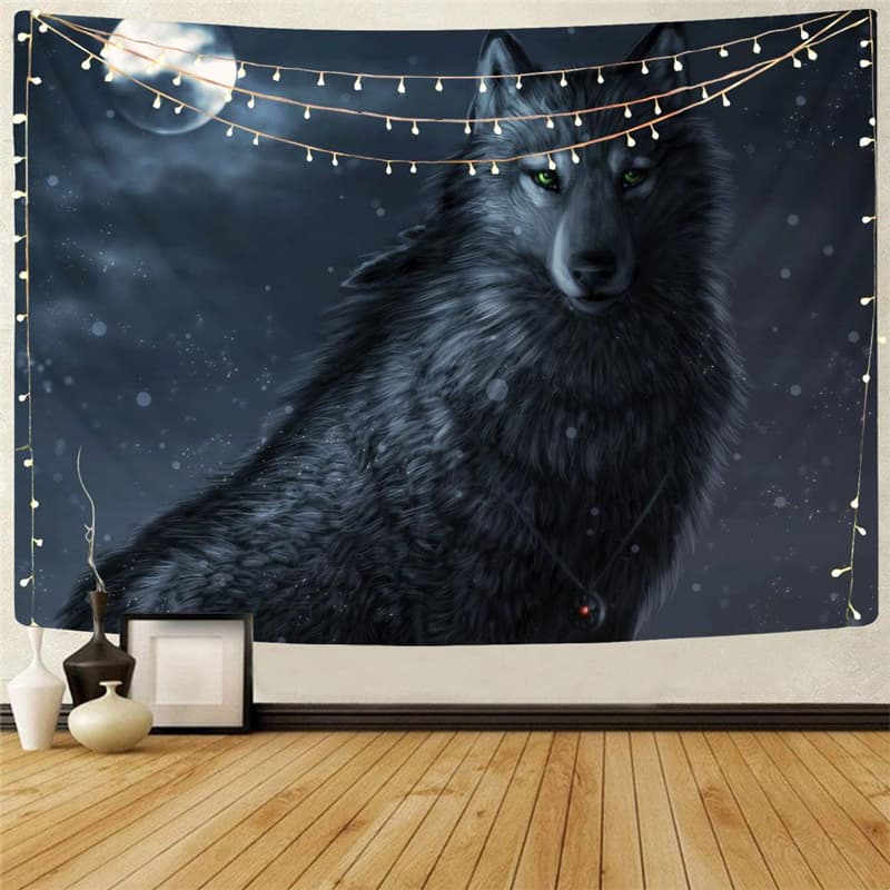 Wolf Tapestry Animal Tapestries Anime Wall Tapestry Moon Rug Wall Decor