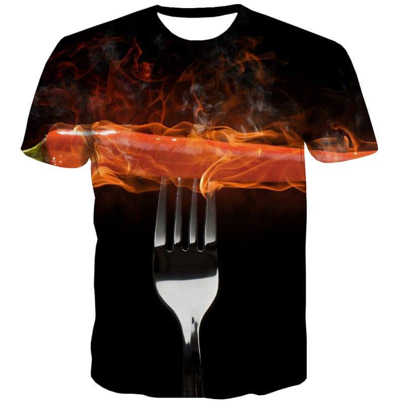 Flame T shirts Men Chili Tshirts Casual Harajuku Tshirt Printed Black T-shirts Graphic - KYKU