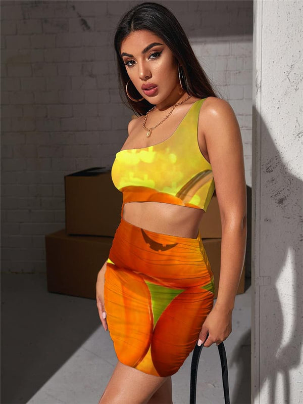 
Pumpkin Dresses Women Halloween Halter Sleeveless Funny Bodycon Dress Harajuku Hollow out Dresses
                