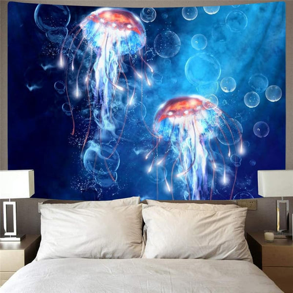 
Ocean Tapestry Jellyfish Rug Wall Fluorescence Tapestries Blue Wall Tapestry
                