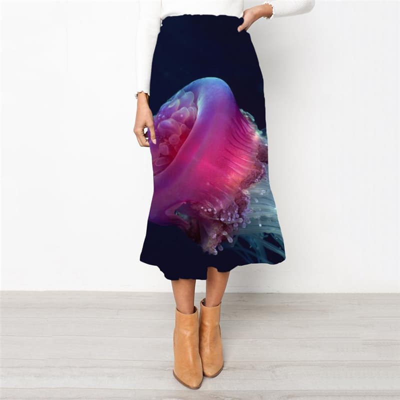 Jellyfish Skirt Women Fish School skirt Purple Rock Frauen  High waist skirts Animal Skirt Ladies